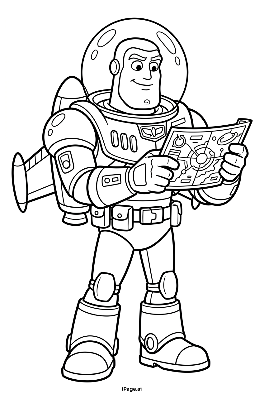 Buzz Lightyear studying an interstellar map