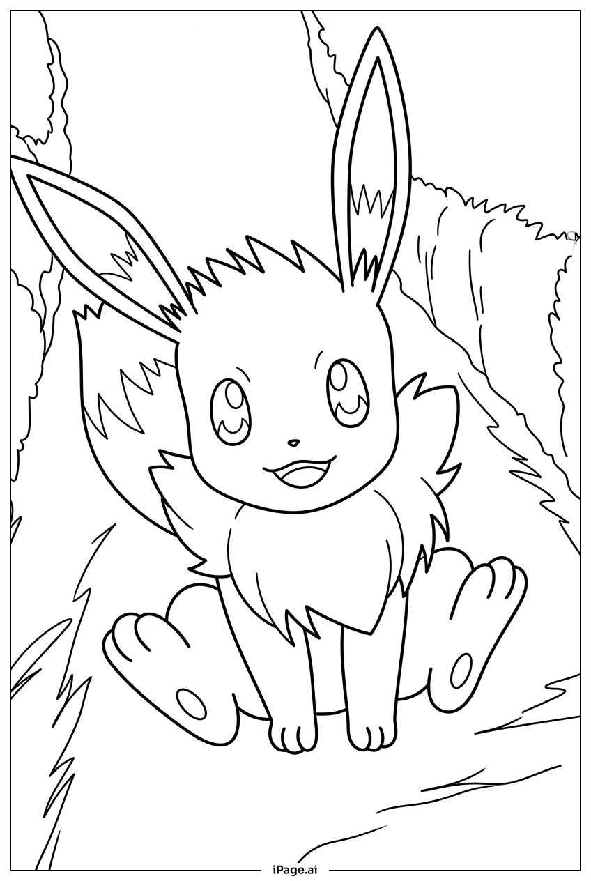  伊布休息在樹林小徑上著色頁 