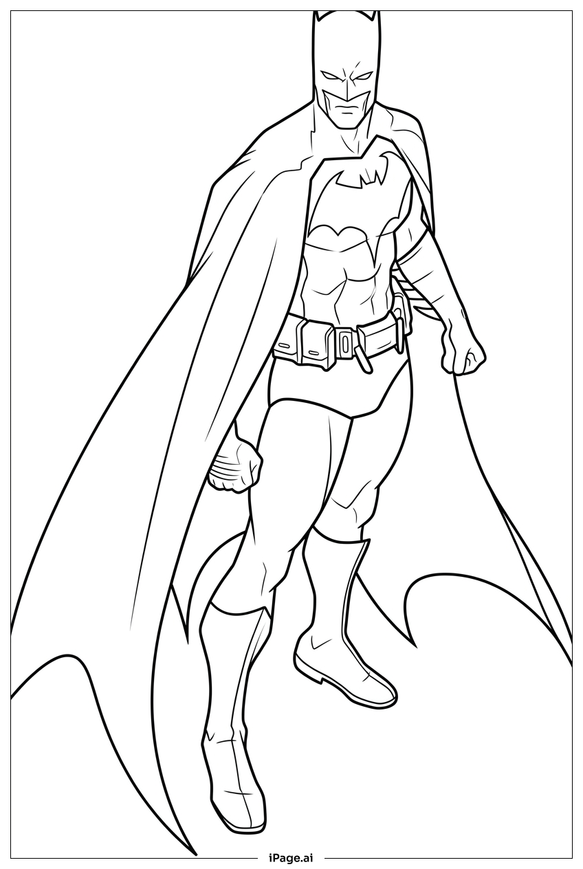 Batman Stands Strong With Flowing Cape Coloring Page