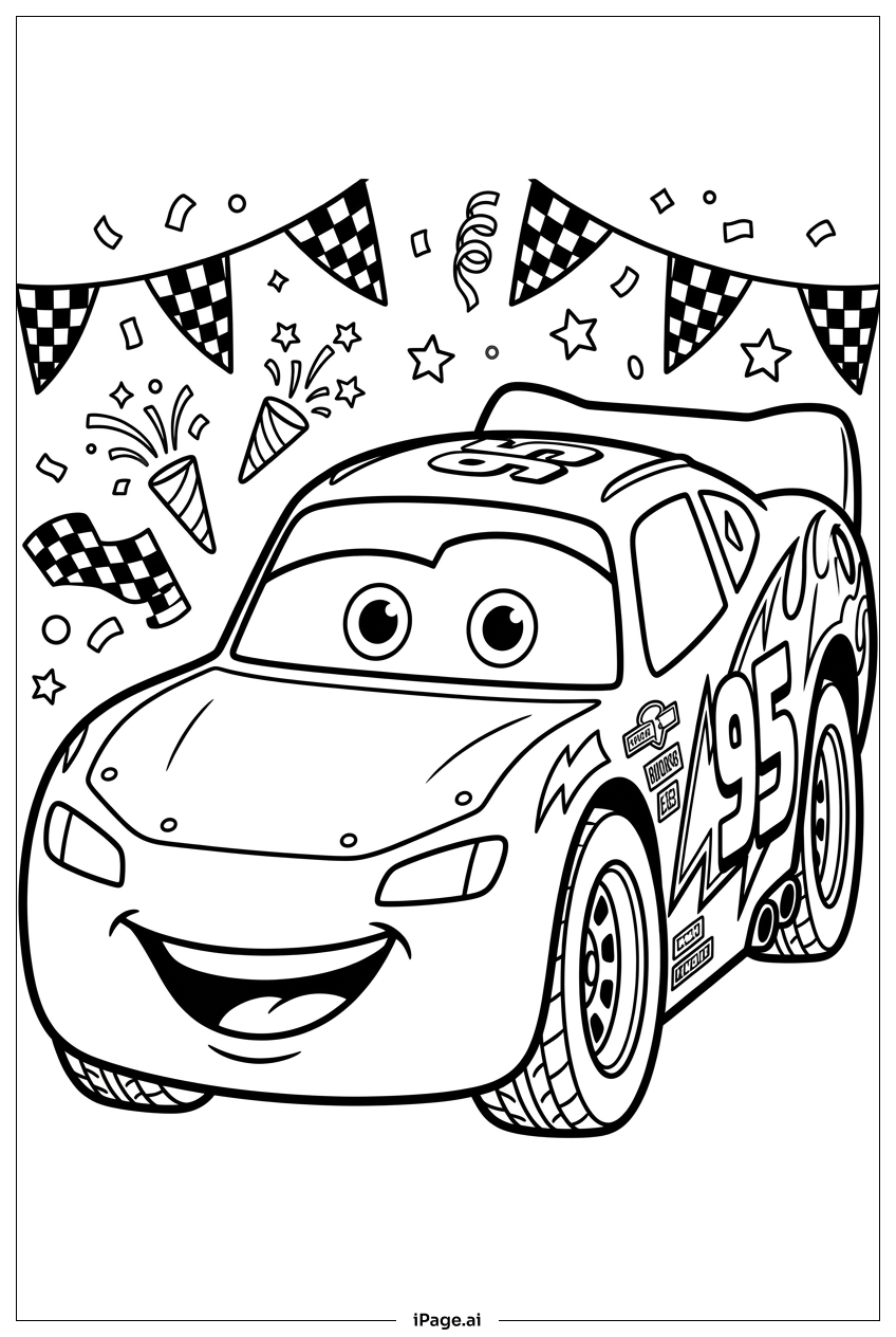 Lightning Mcqueen victory party with confetti streamers