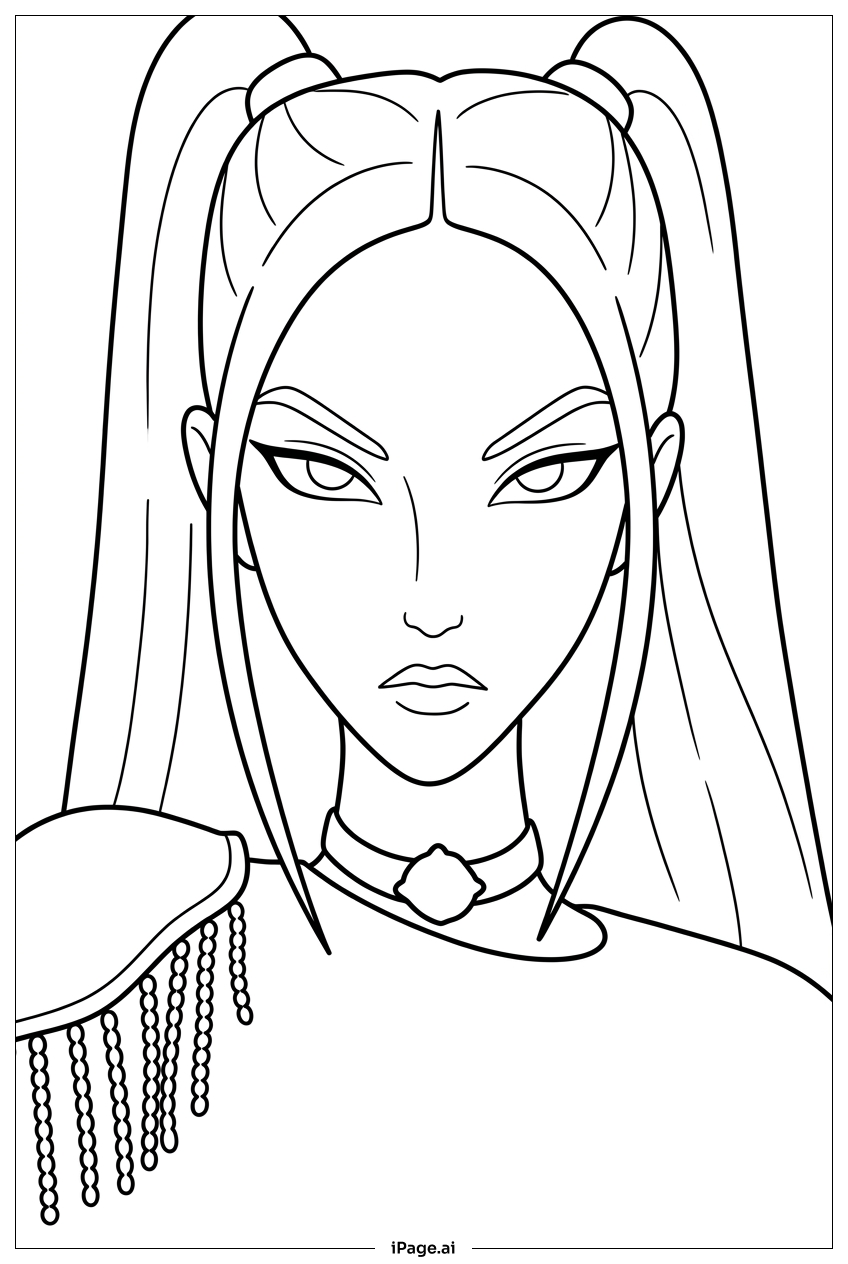  Kpop Demon Hunters twin-tail captain adjusts epaulet Coloring Page 