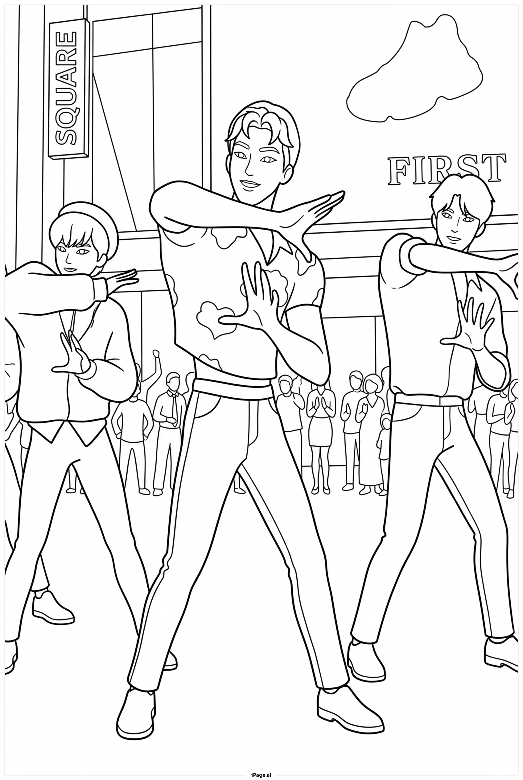  Kpop Demon Hunters flash mob electrifies plaza Coloring Page 