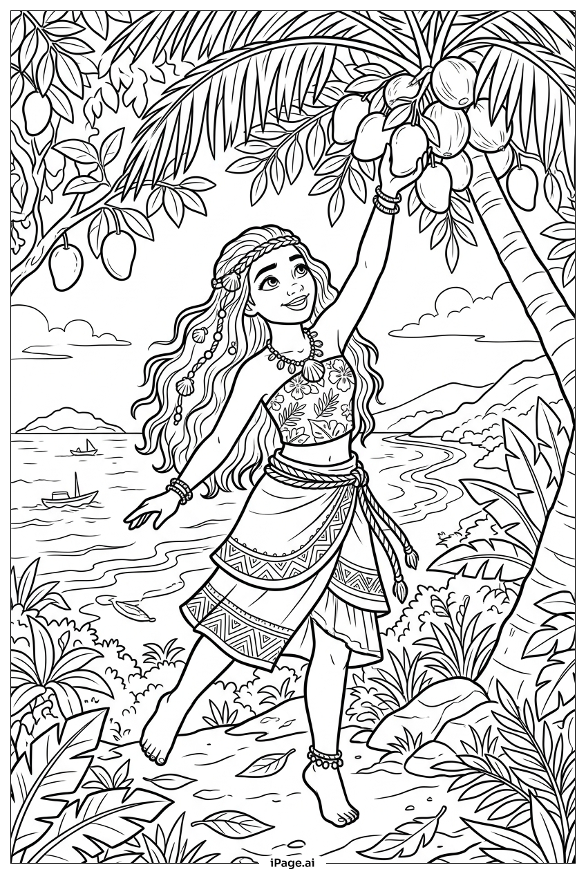 Moana atteignant haut pour des fruits tropicaux