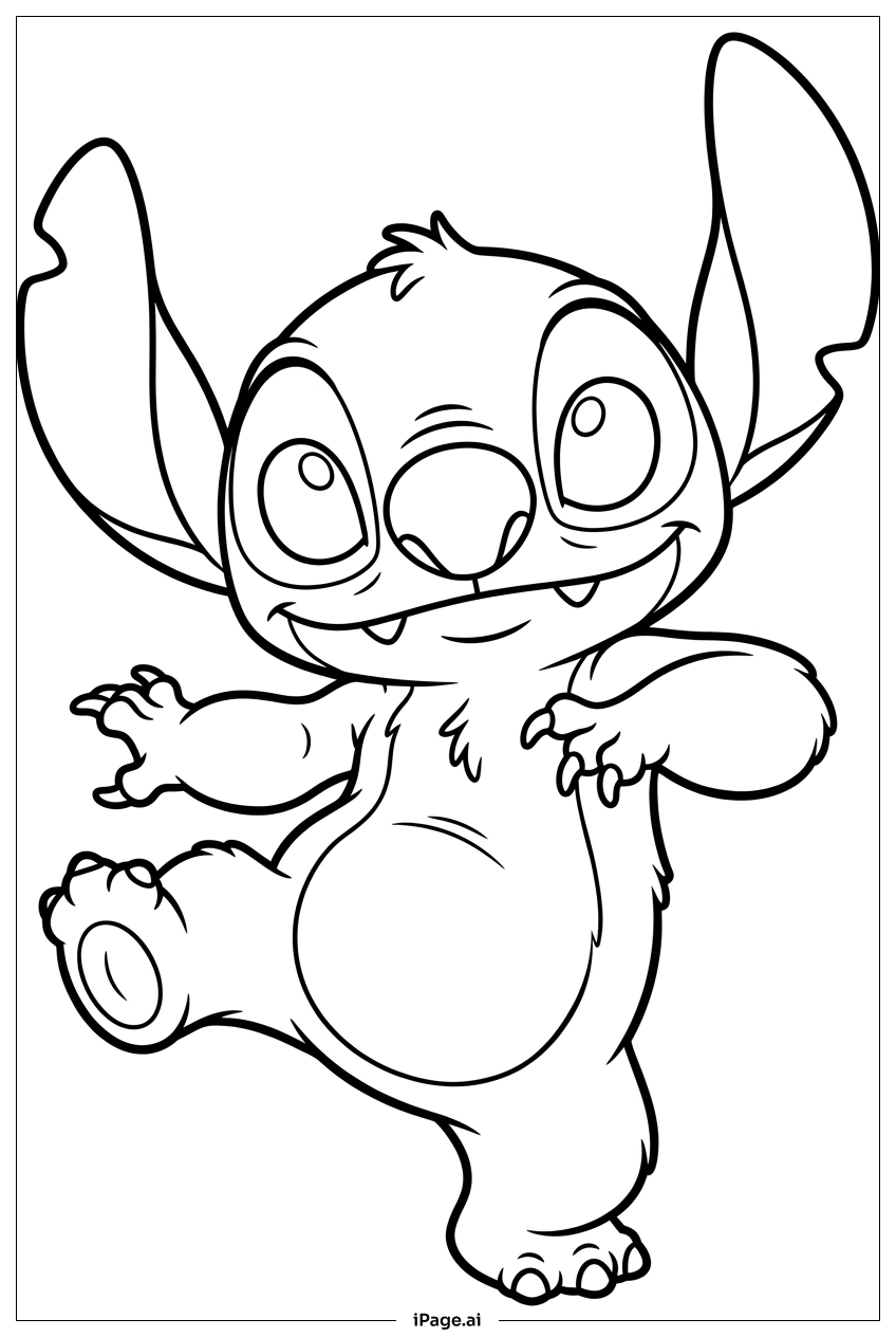 スティッチが楽しくモンスターの動きで踊るの塗り絵ページ
