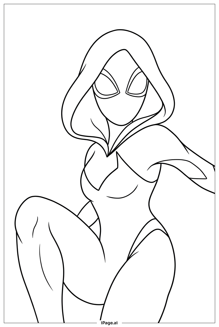 Spider Gwen poised to strike while crouching Coloring Page