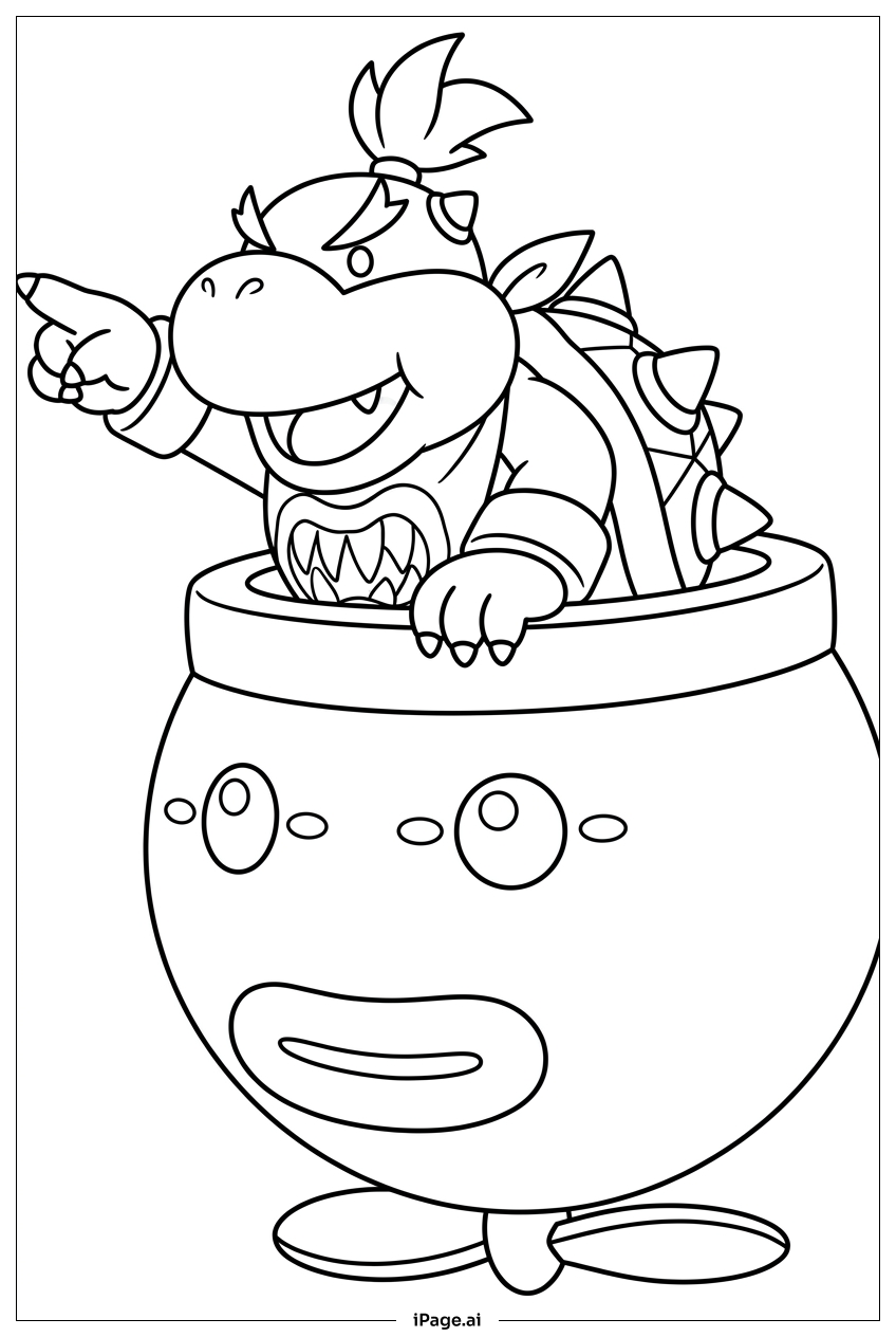 Page de coloriage Commandes de Bowser Jr depuis une voiture volante élégante