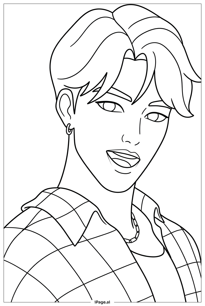  Kpop Demon Hunters trainee smiles in flannel Coloring Page 