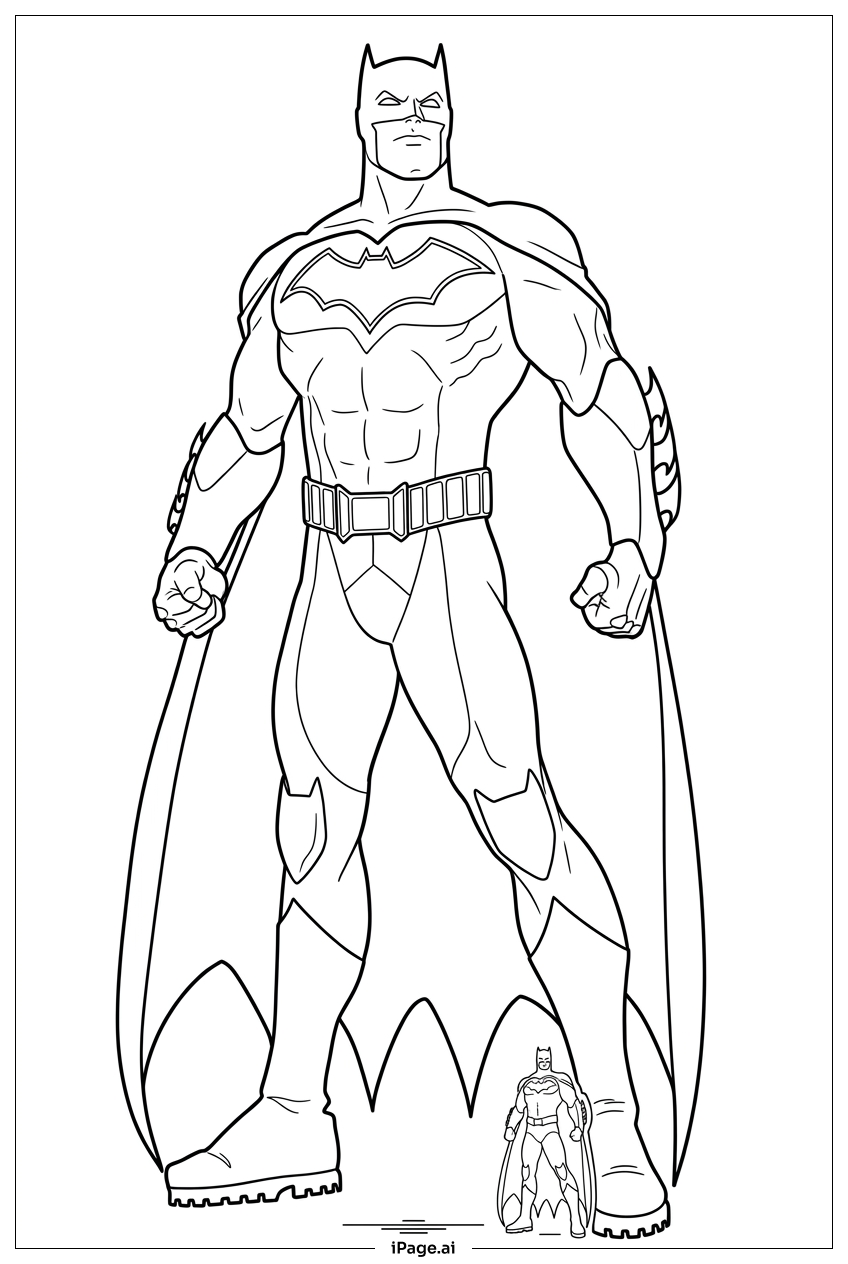 Batman Towers Heroically Over Smaller Self Coloring Page