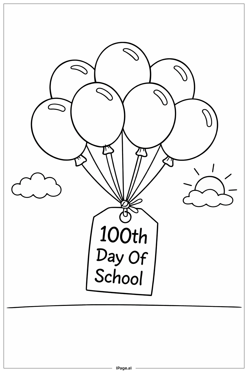  100th Day Of School Balloon Bouquet Coloring Page 
