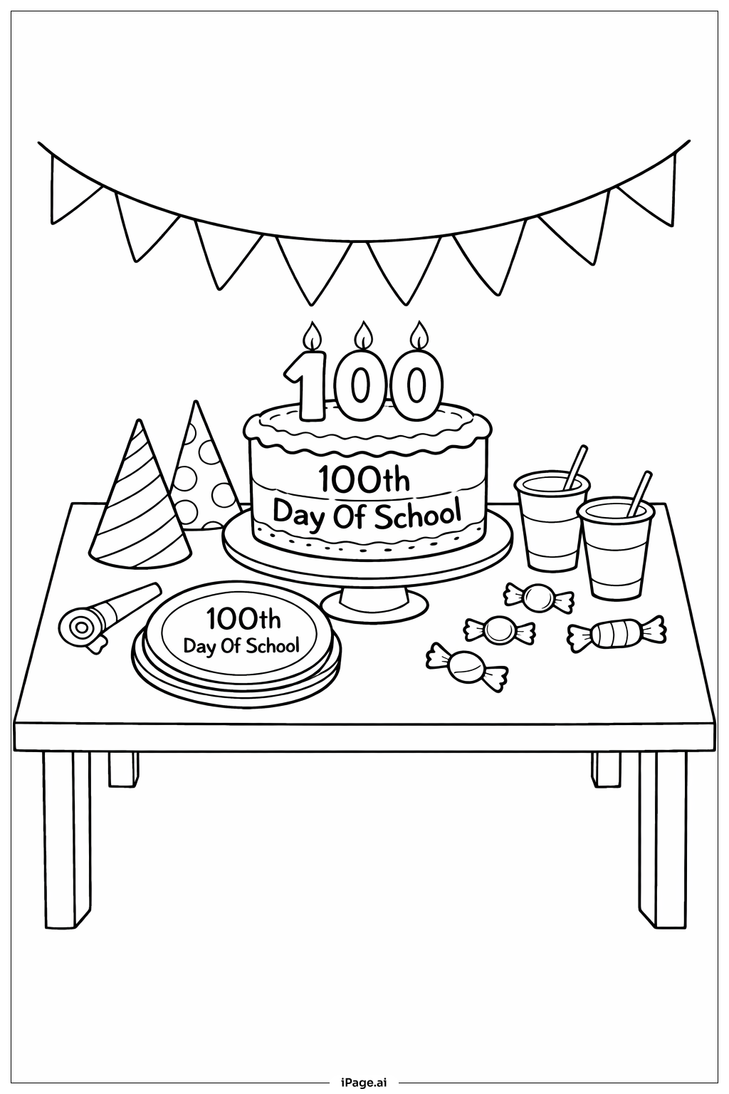  100th Day Of School Birthday Table Coloring Page 