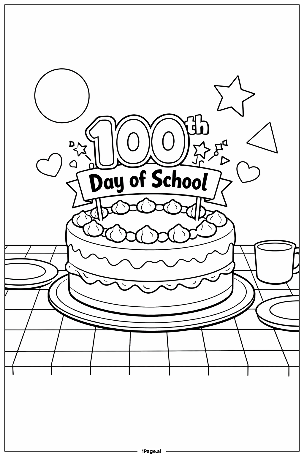  100th Day Of School Cake Table Coloring Page 