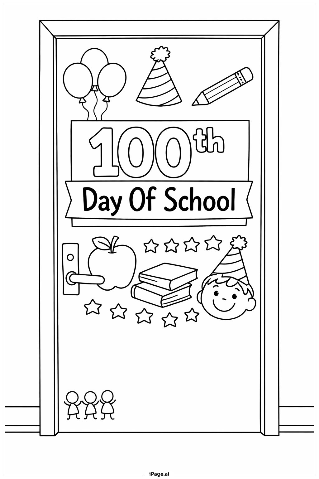  100th Day Of School Classroom Door Coloring Page 