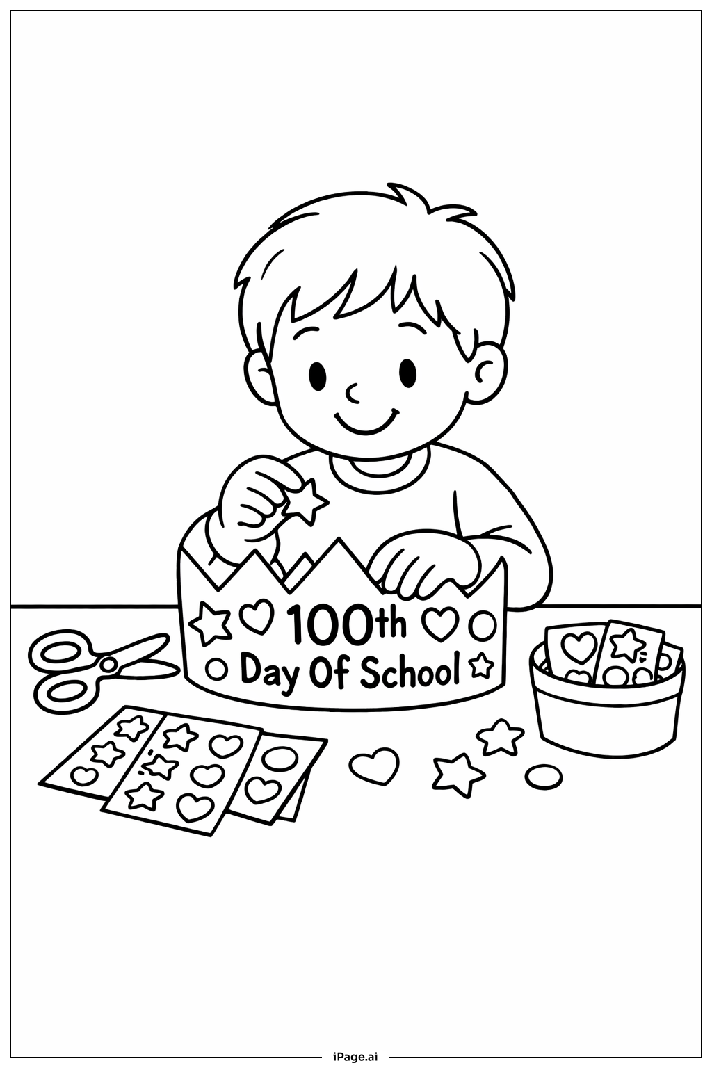  100th Day Of School Crown Making Coloring Page 