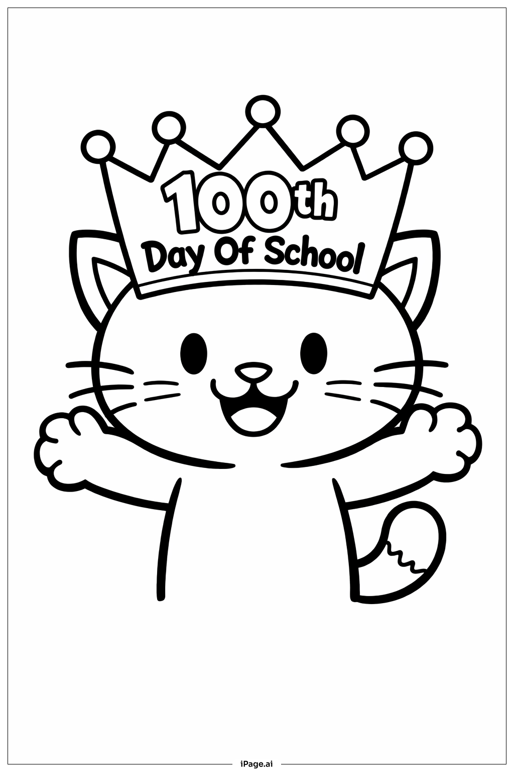  100th Day Of School Crowned Animal Coloring Page 