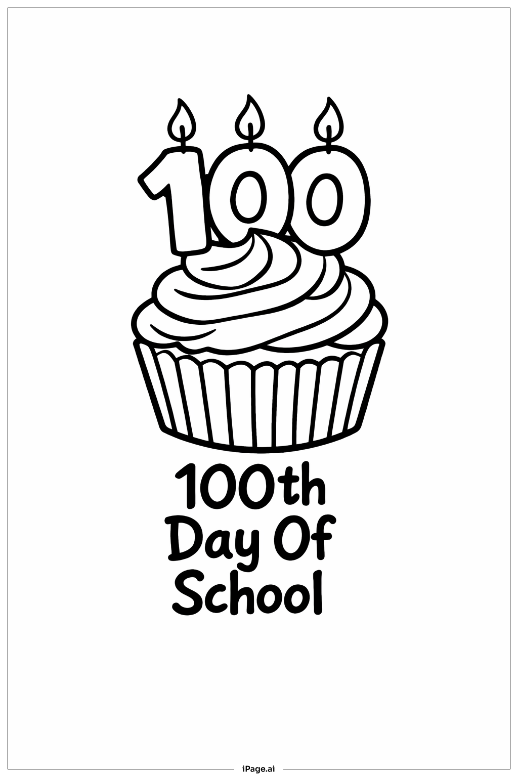  100th Day Of School Cupcake Coloring Page 