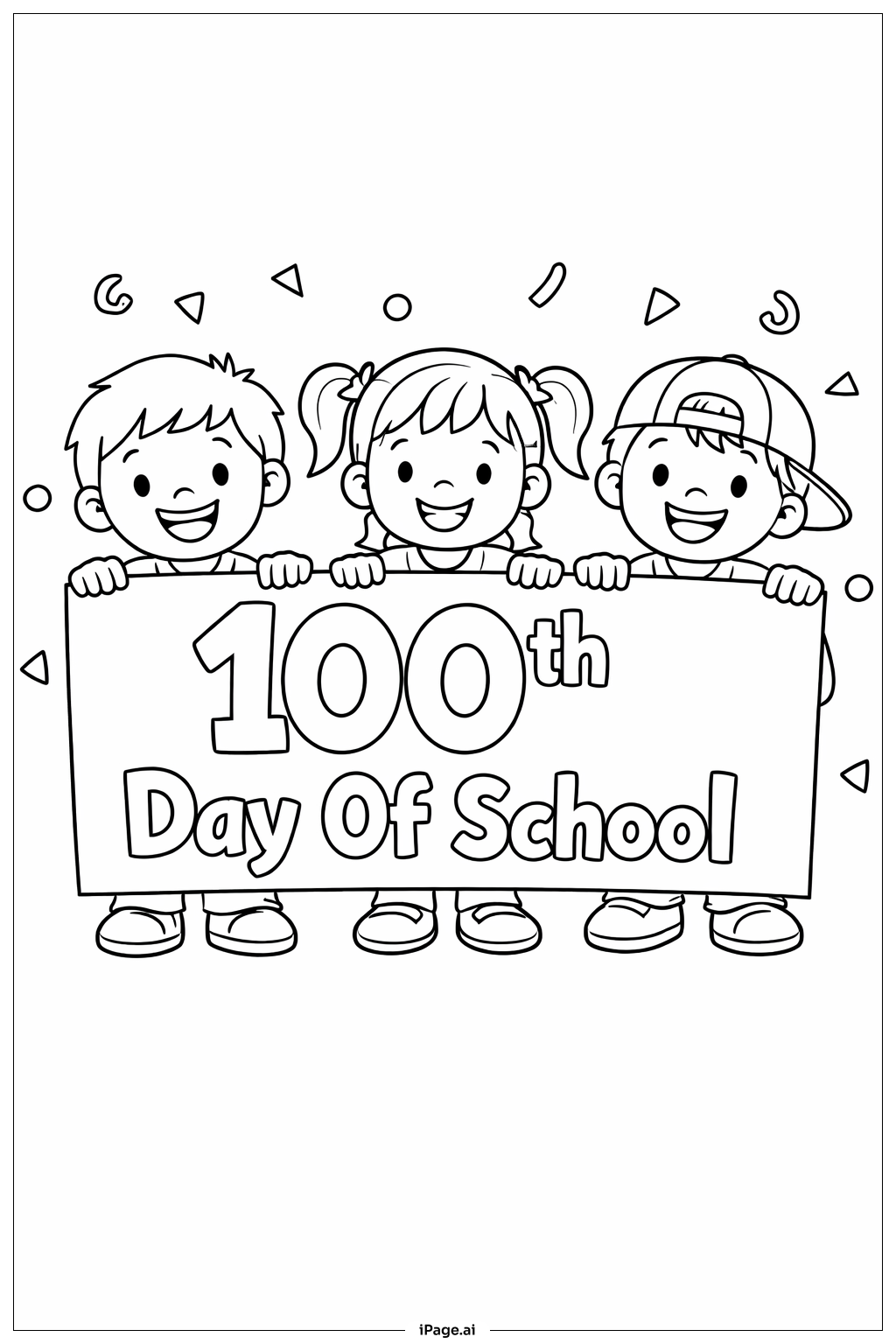  100th Day Of School Group Of Kids Coloring Page 