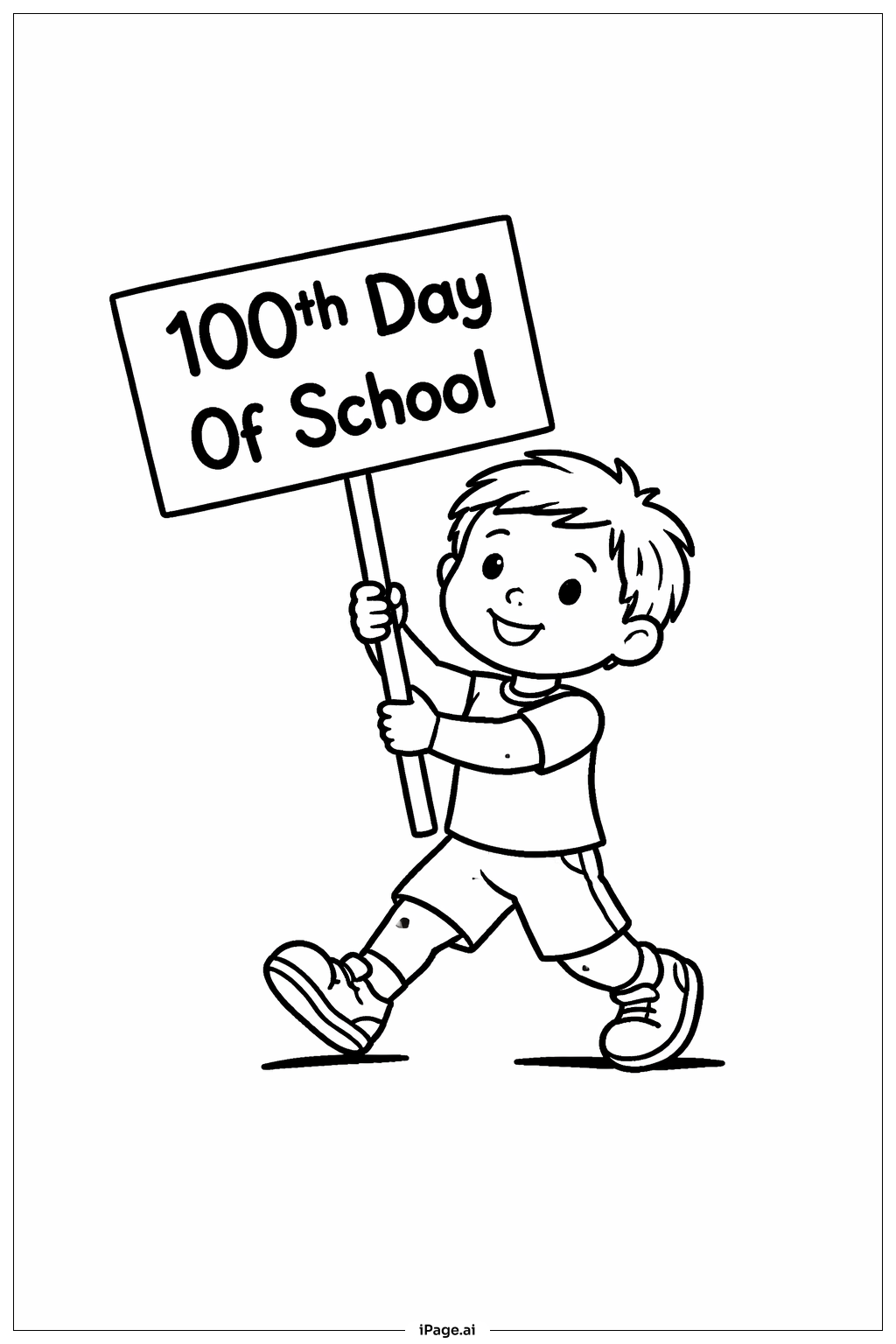  100th Day Of School Marching Kid Coloring Page 