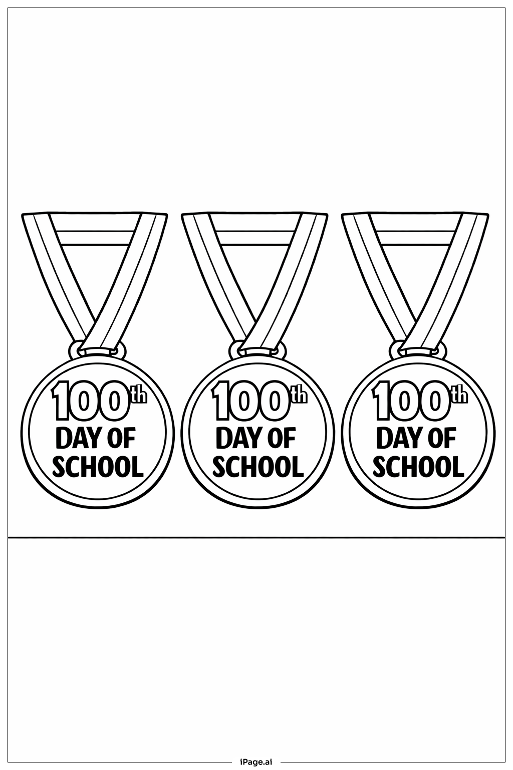  100th Day Of School Medal Line Up Coloring Page 