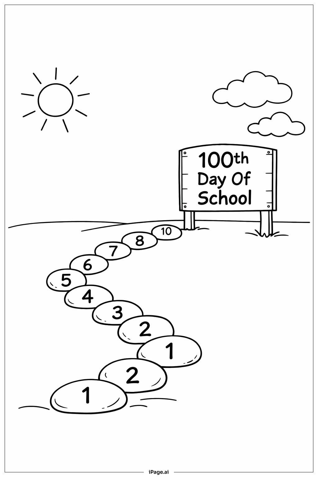  100th Day Of School Number Trail Coloring Page 