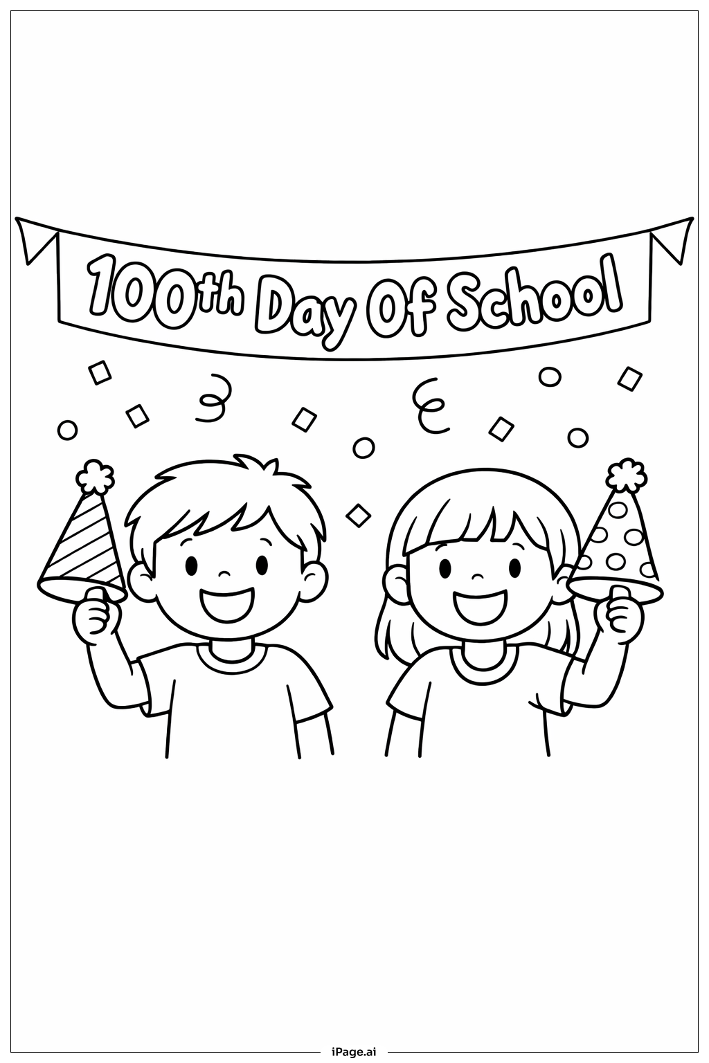  100th Day Of School Party Scene Coloring Page 