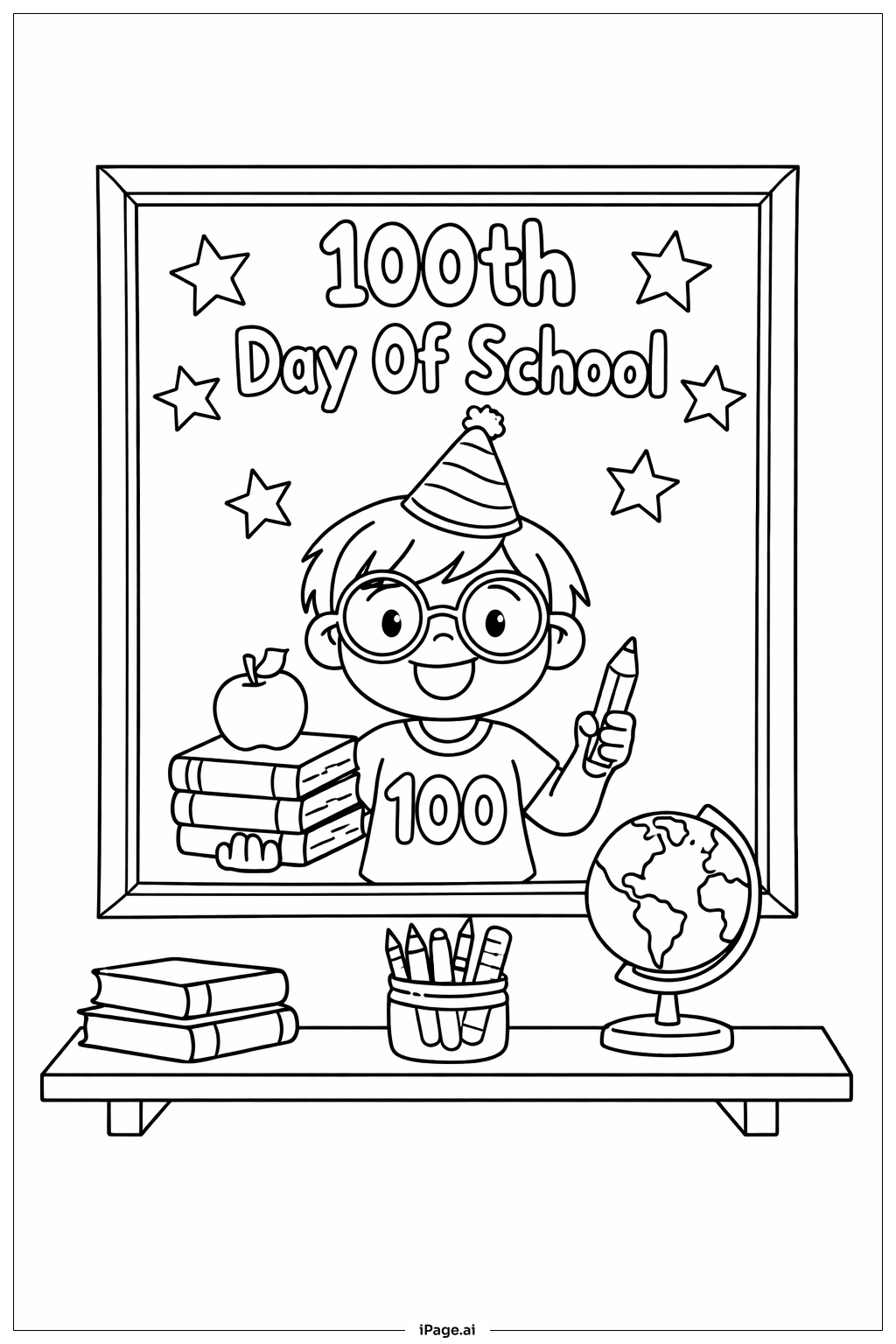  100th Day Of School Portrait Frame Coloring Page 