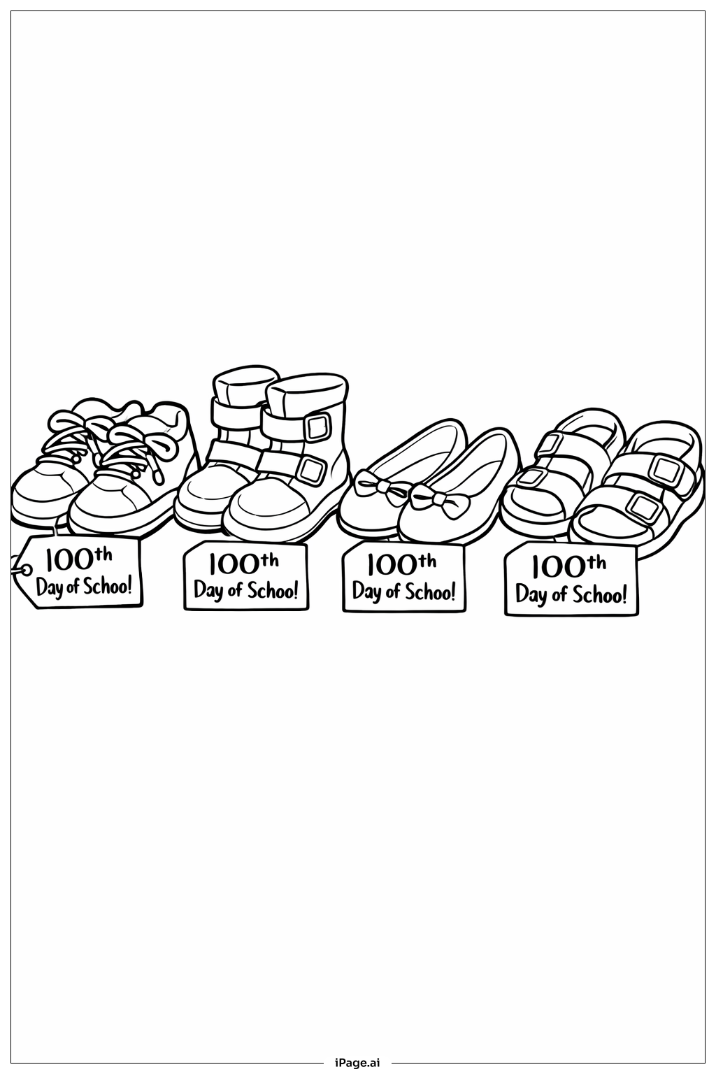 100th Day Of School Shoe Parade Coloring Page 