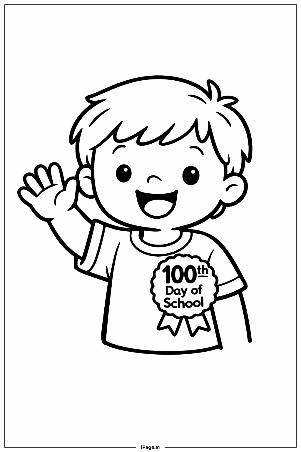  100th Day Of School Smiling Kid Coloring Page 