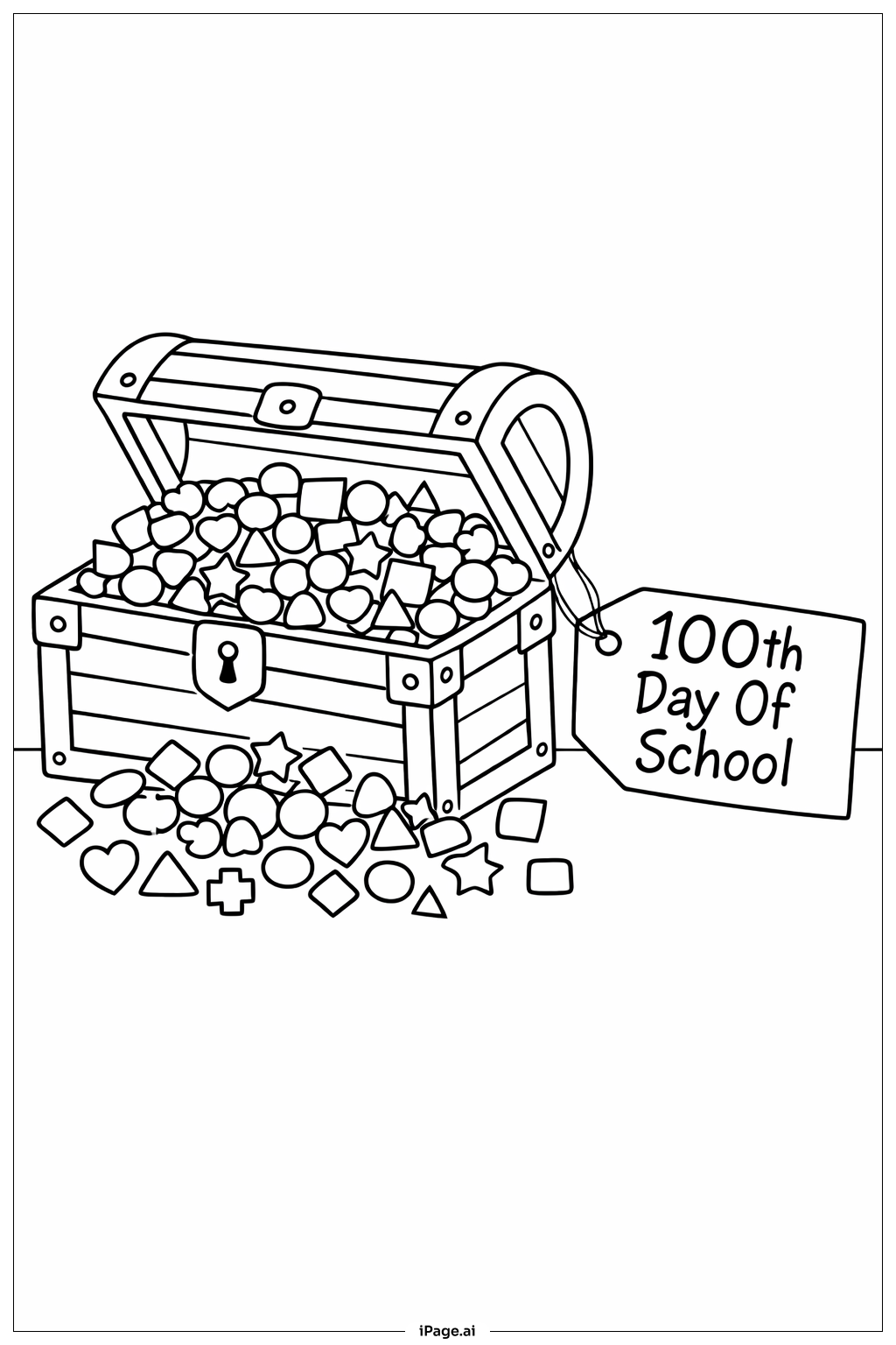  100th Day Of School Treasure Box Coloring Page 