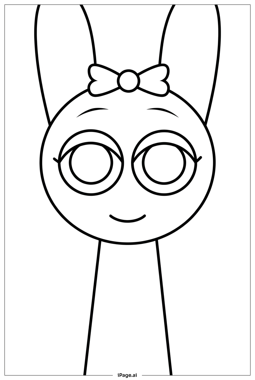 Página para colorir de Sprunki coelhinho amigo sorridente com laço
