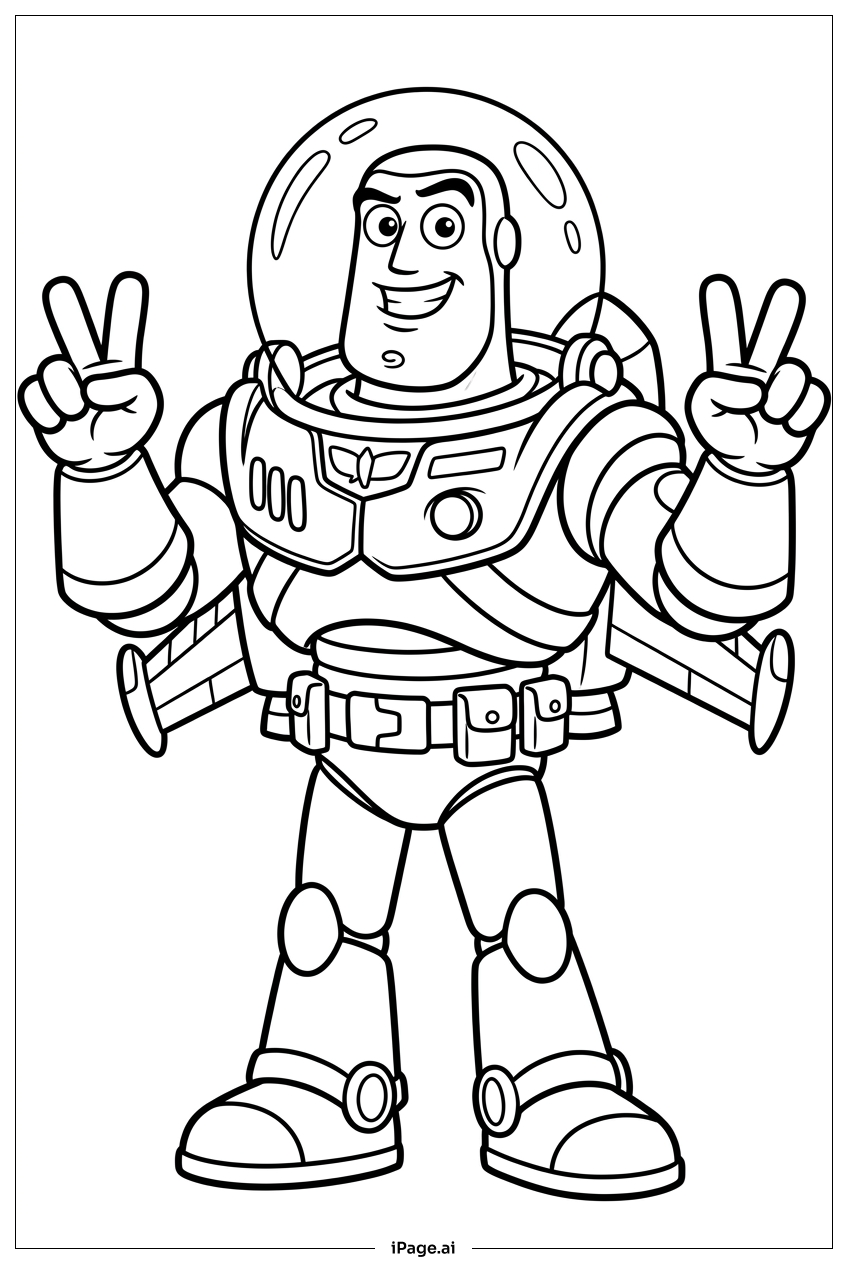 Buzz Lightyear mit doppeltem Victory-Zeichen Ausmalseite