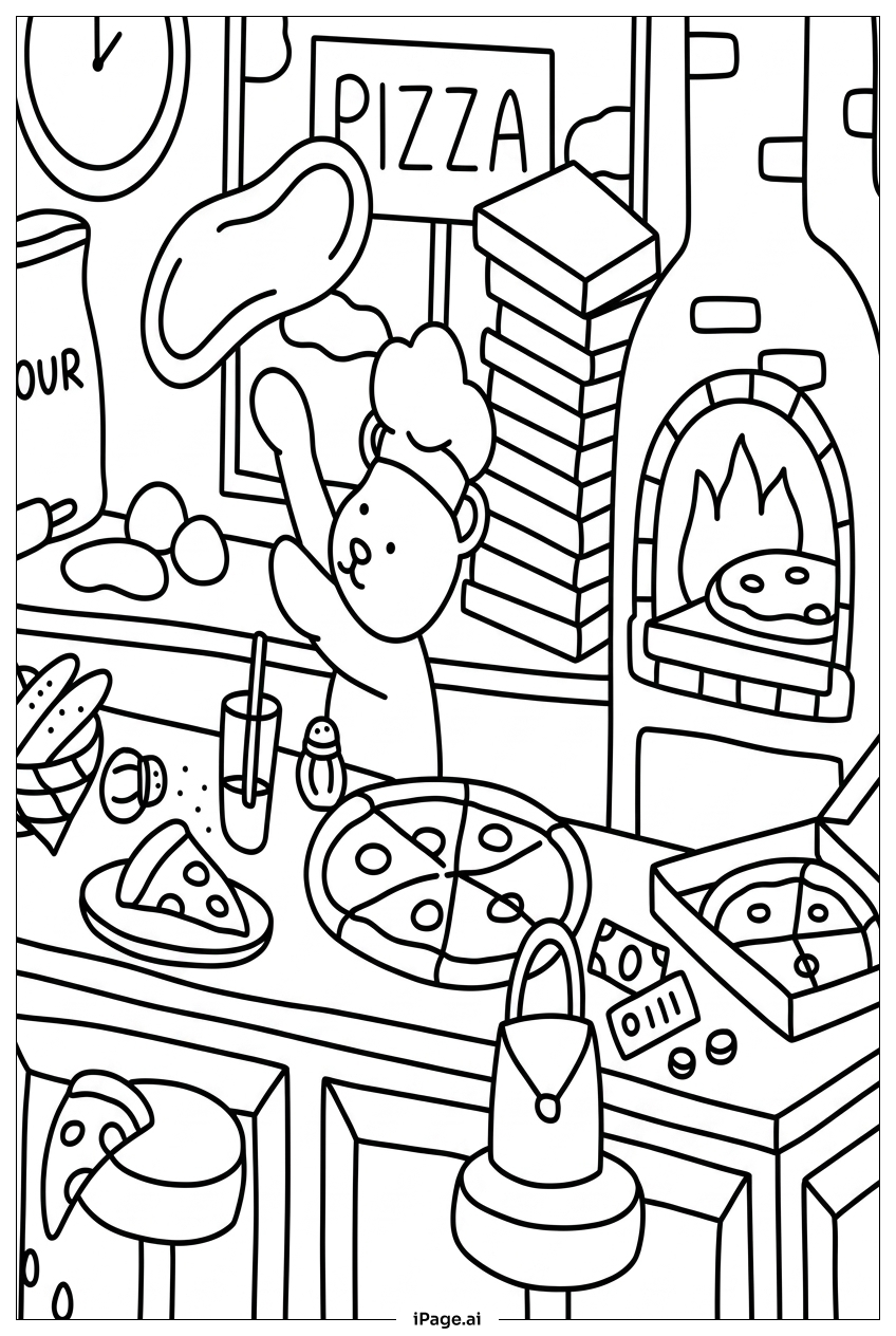Página para colorear de Bobbie Goods Chef de Pizza Lanza la Masa