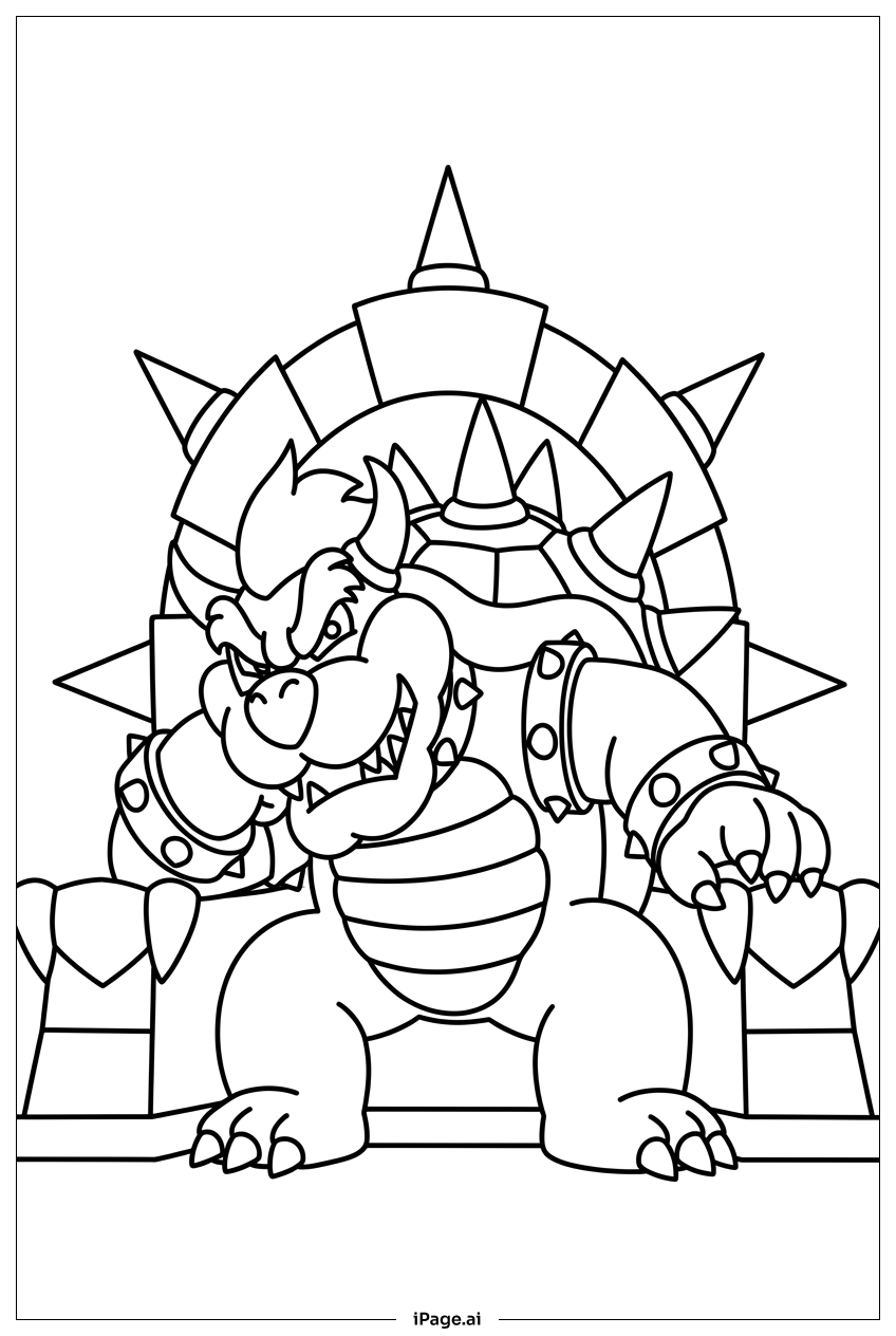 Bowser plotting schemes while seated on throne Coloring Page
