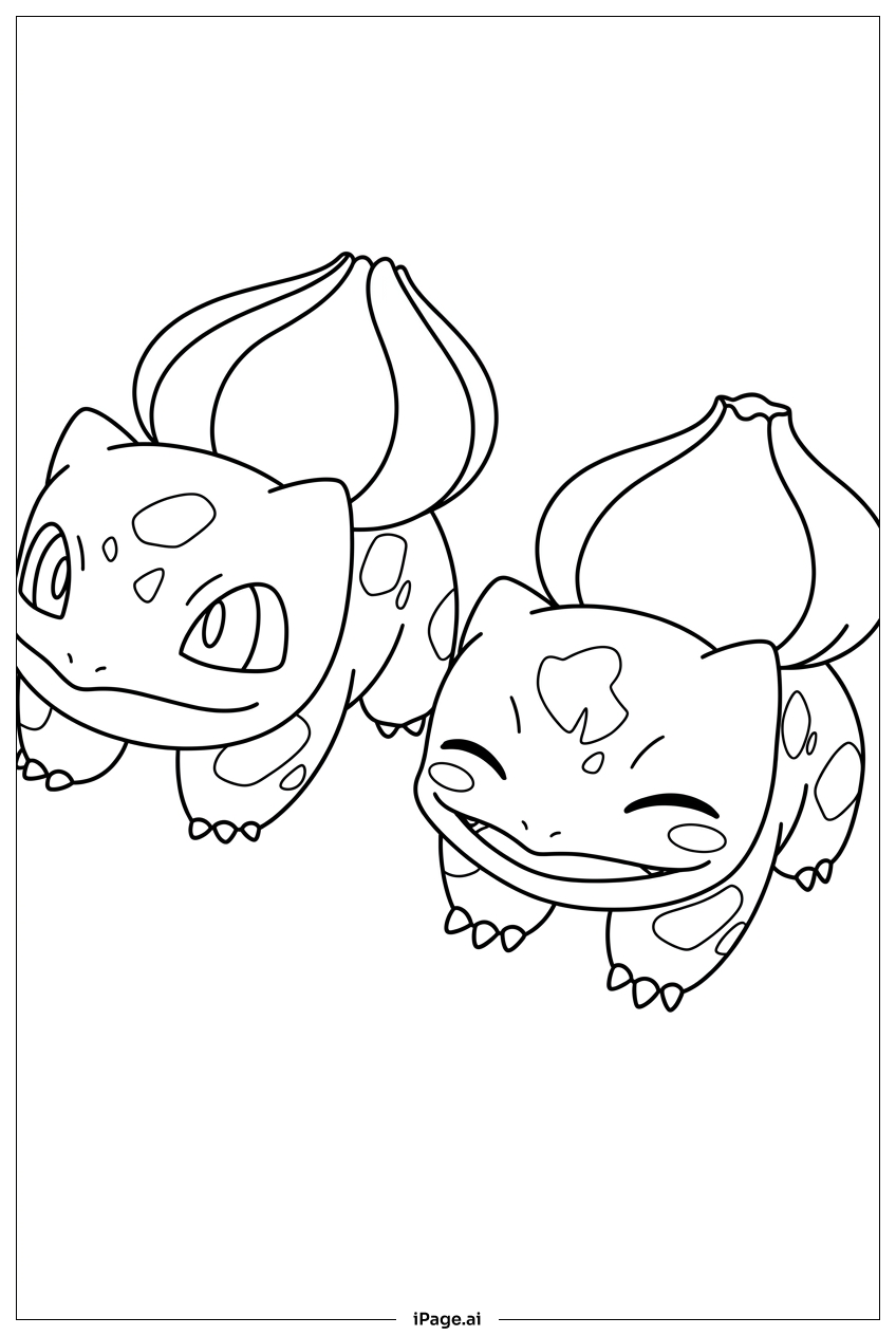함께 산책하는 두 마리의 즐거운 Bulbasaur 색칠공부 페이지