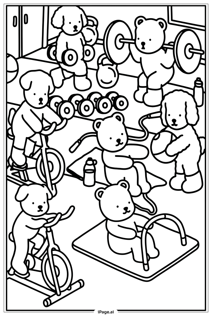 Página para colorear de Día de Gimnasio de Bobbie Goods: Entrenando con Amigos