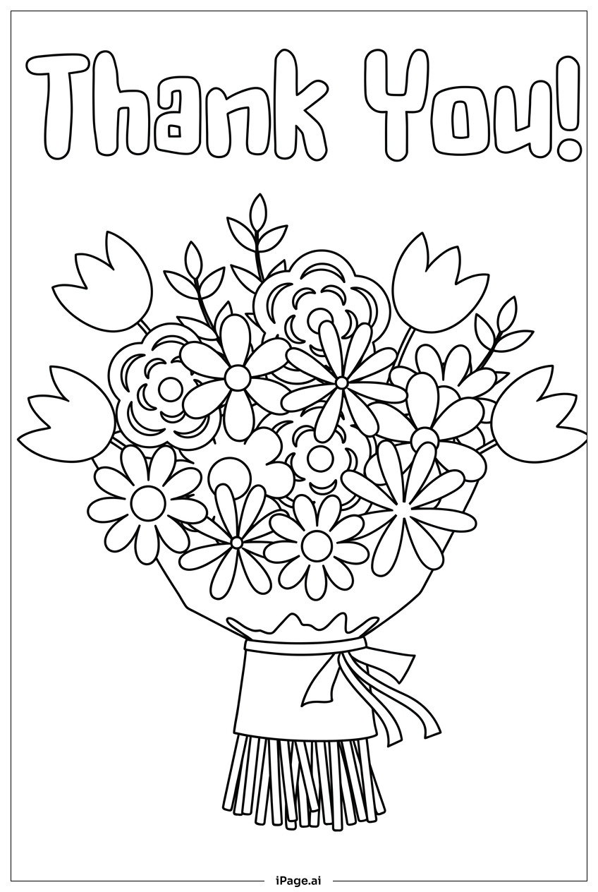  Página para colorir de Buquê de Flores com Fita 