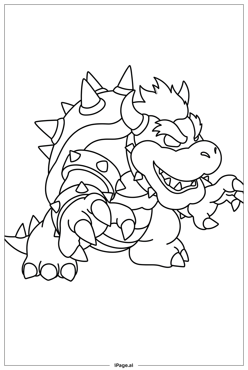 Sneaky Bowser crouches low ready to pounce Coloring Page