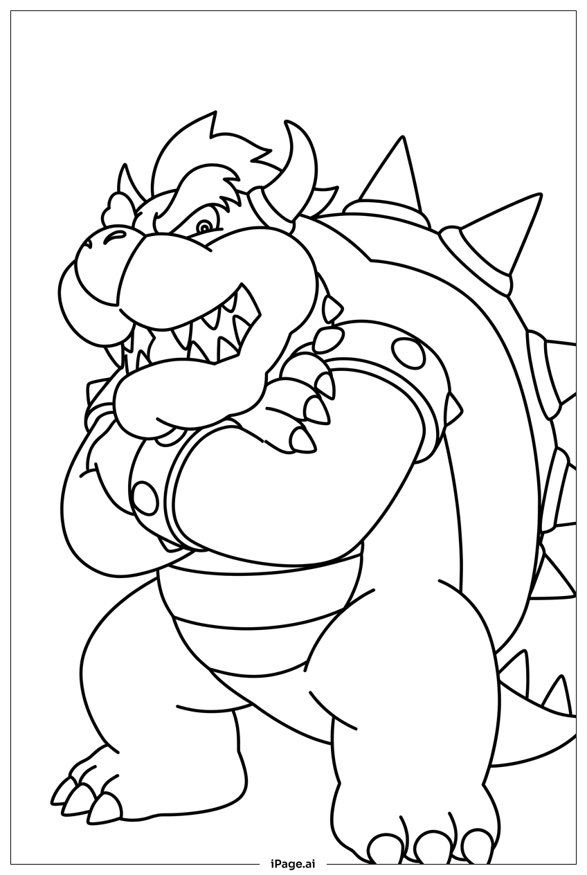 Bowser folds arms with smug confident grin Coloring Page