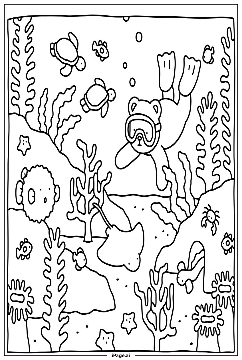 Página para colorear de Aventura de Buceo de Bobbie Goods con Amigos del Mar