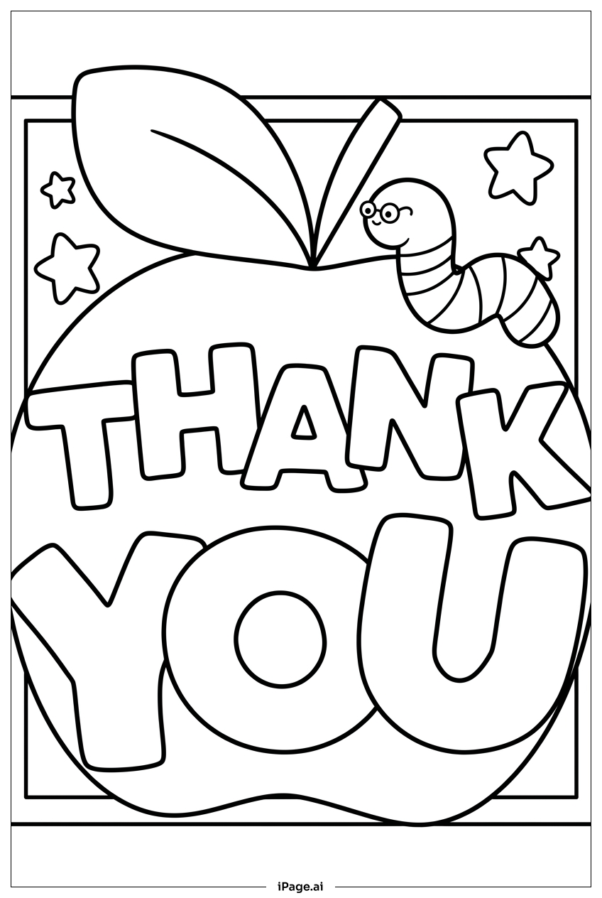  Página para colorir de Thank You Apple With Friendly Bookworm Smile 