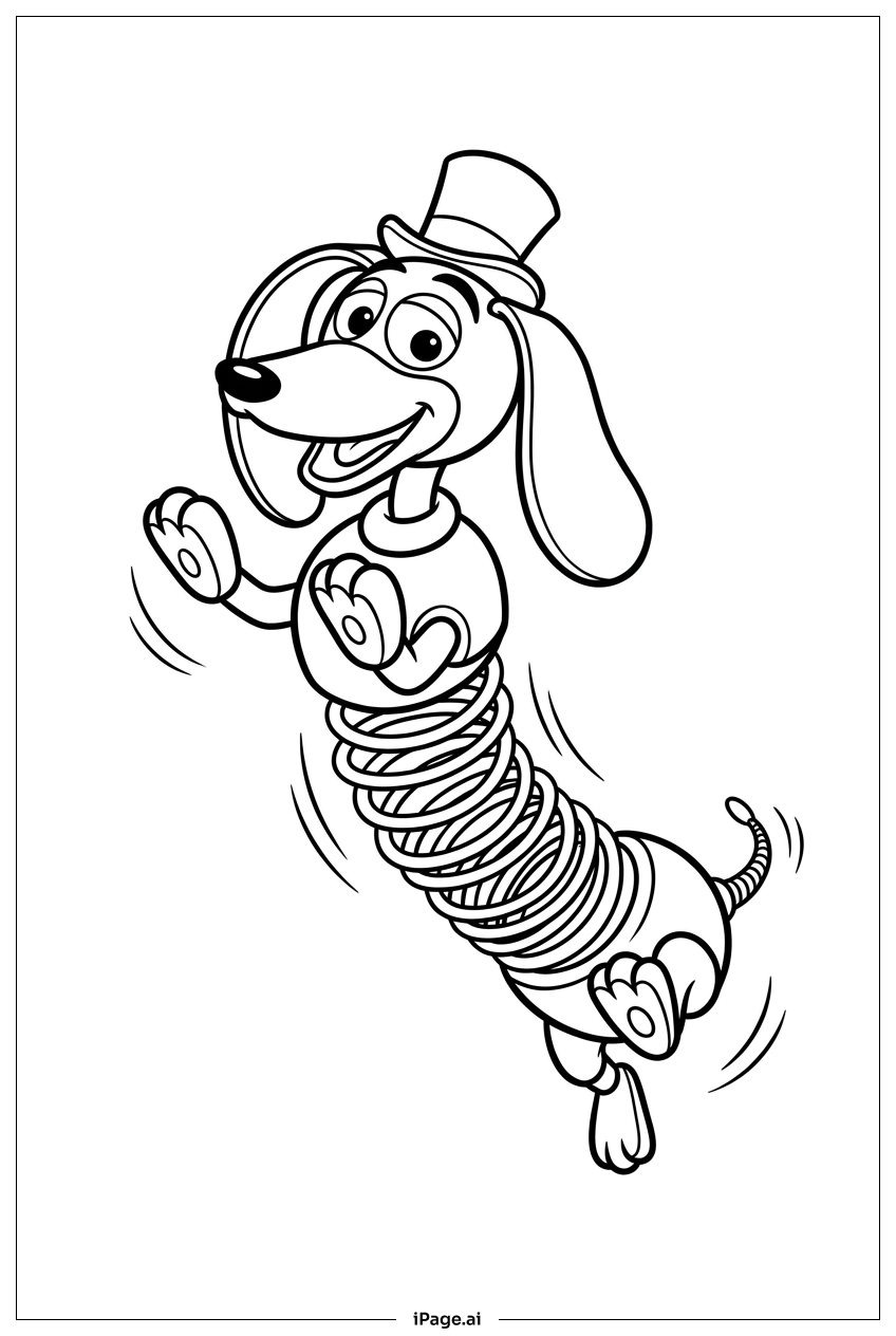 Page de coloriage Toy Story Zig-Zag le Chien Bondissant avec un Chapeau Haut-de-Forme