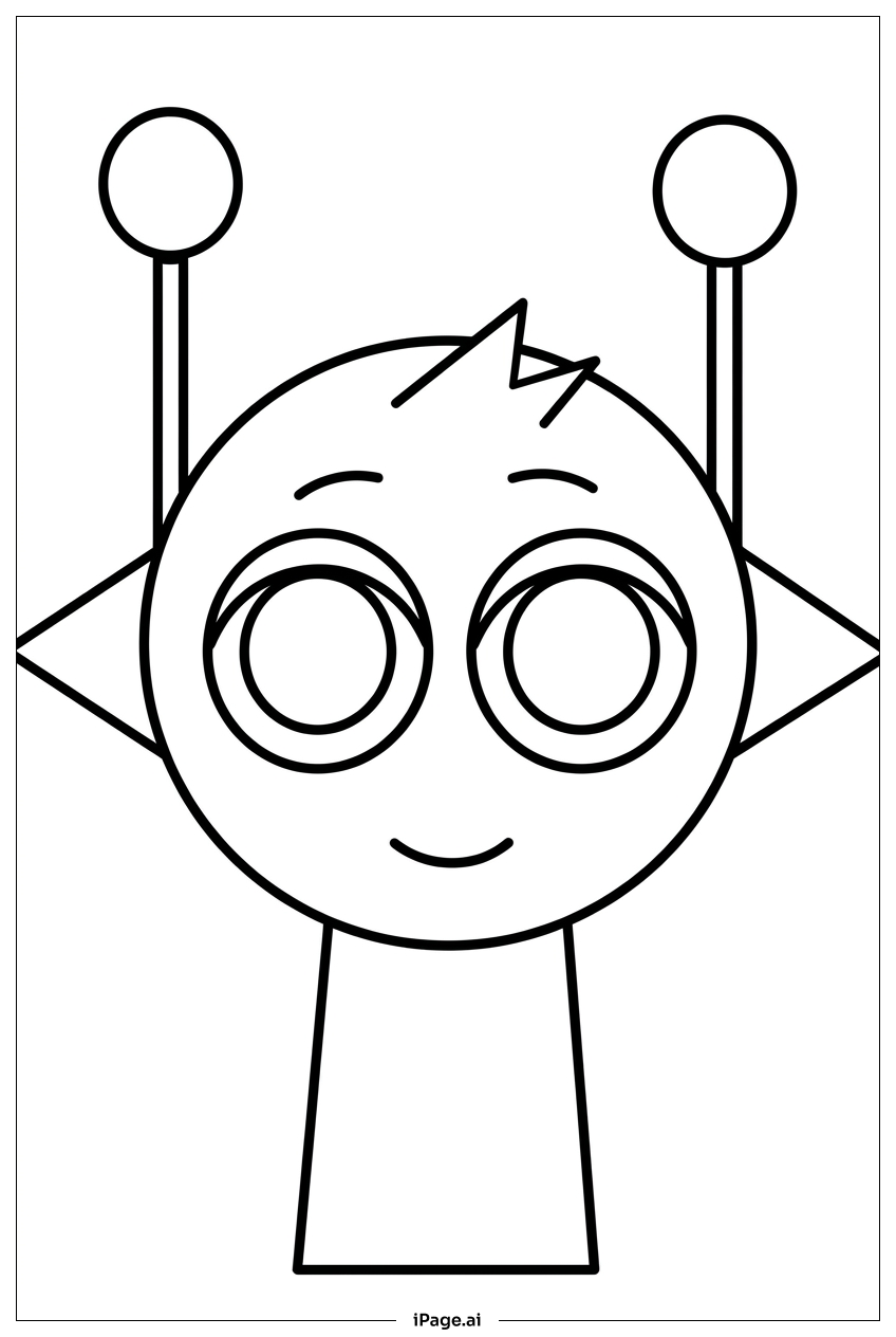 Página para colorir de Sprunki alegre antena criança retrato de perto