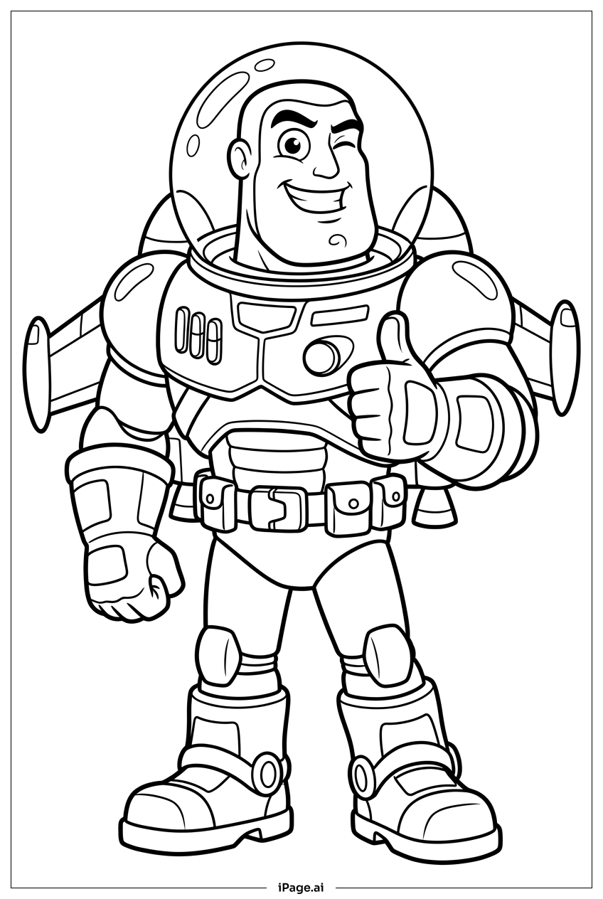 Buzz Lightyear zwinkert und zeigt Daumen hoch Ausmalseite