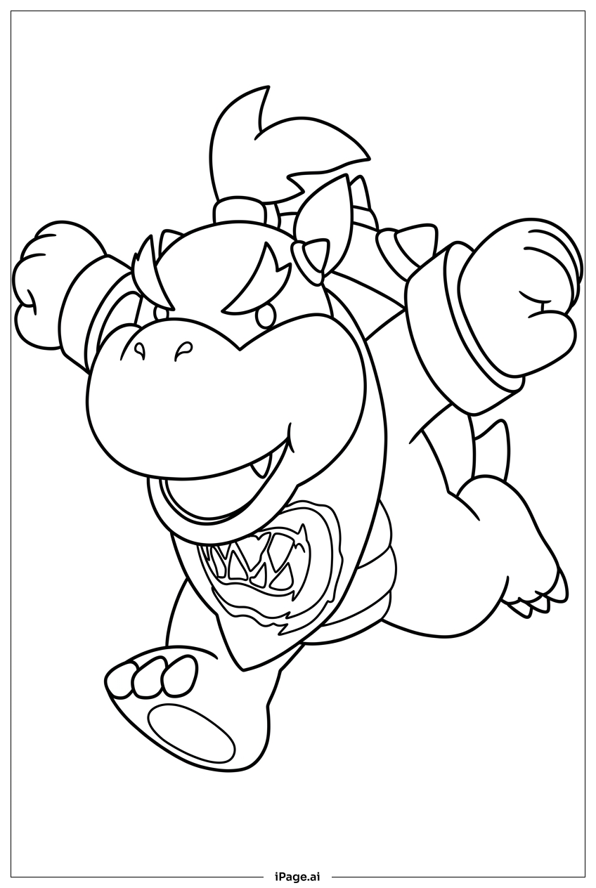 Page de coloriage Bowser Jr saute en avant avec les poings serrés