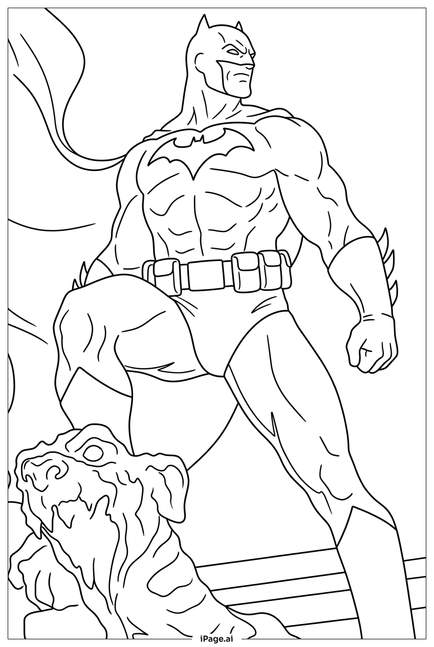 Batman Guards Gotham From Stone Gargoyle Coloring Page