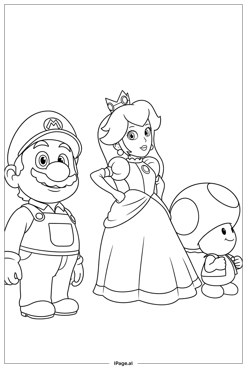 Mario與桃子公主及キノピオ等待冒險