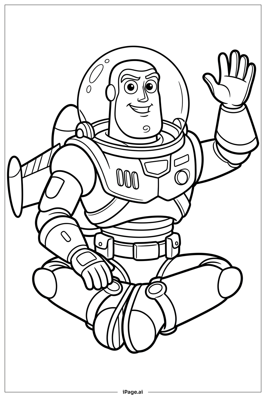 Buzz Lightyear sitzt und winkt Ausmalseite
