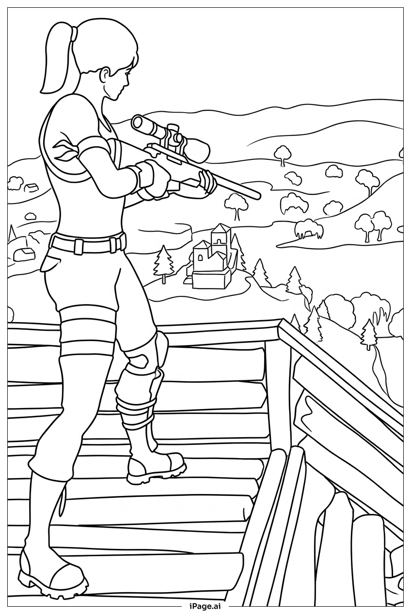  Fortnite sniper watches valley from tower Coloring Page 