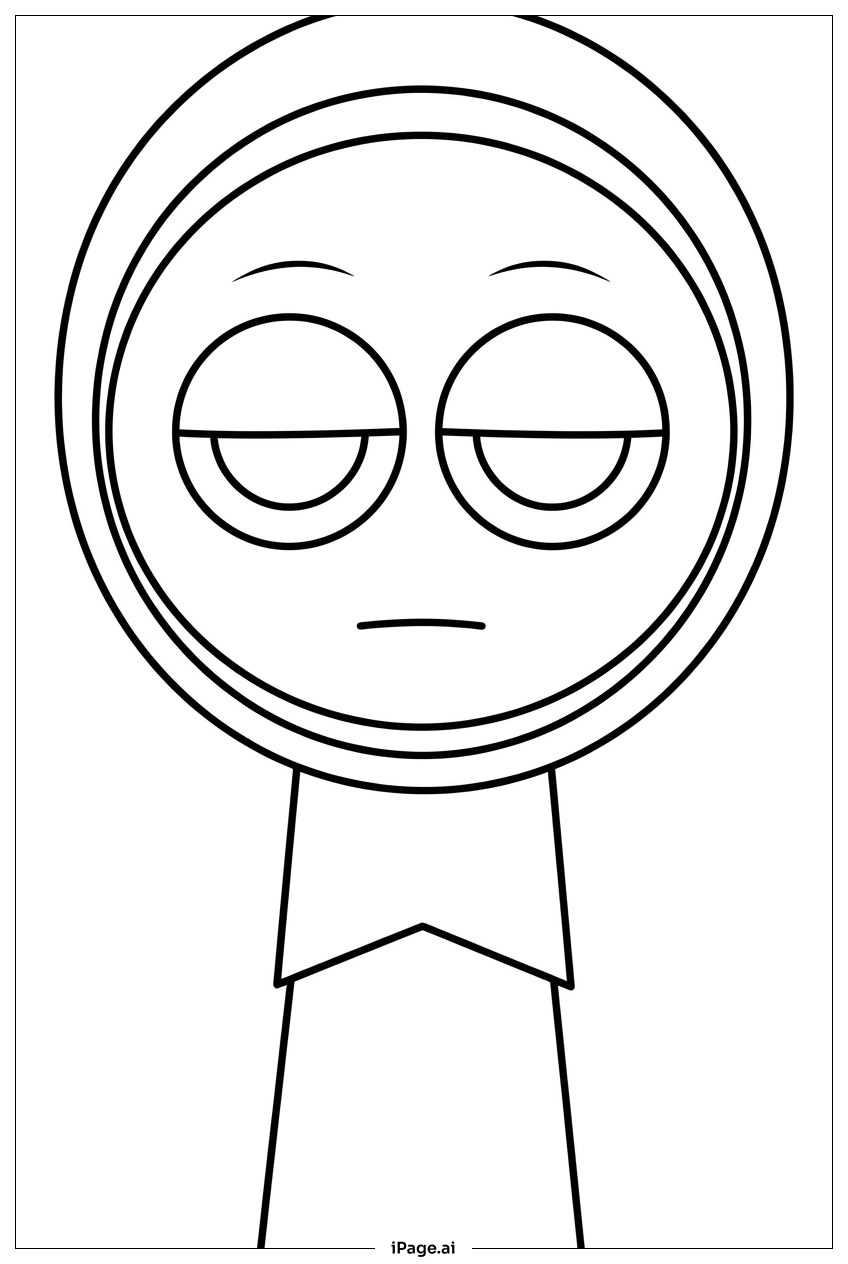 Página para colorir de Sprunki com rosto anelado e olhos sonolentos