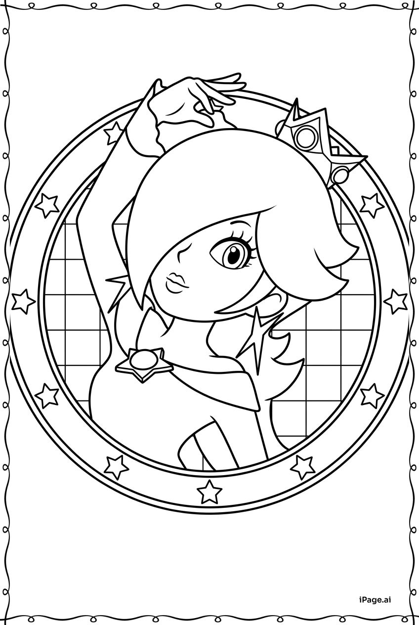  Rosalina Posing Inside Starry Emblem Frame Coloring Page 