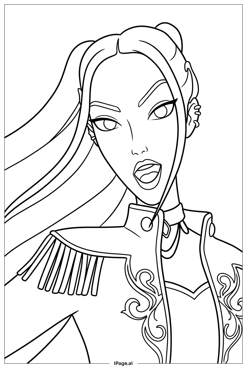  Kpop Demon Hunters captain adjusts epaulet armor Coloring Page 